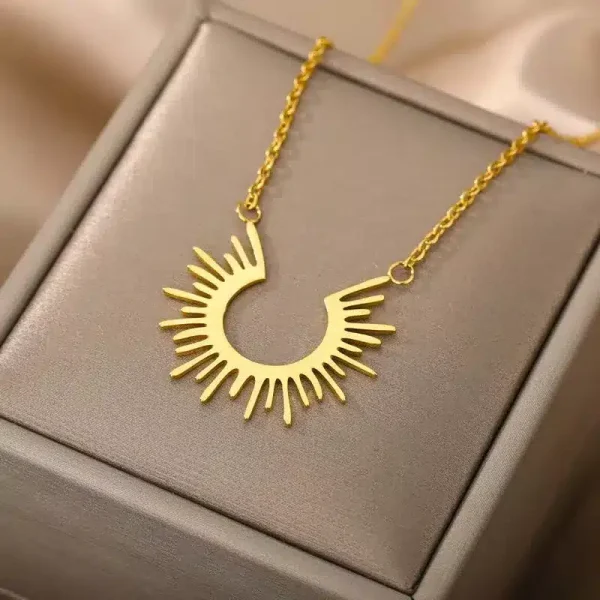 Stainless Steel Half Circle Sun Pendant Necklace