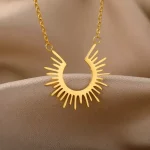 Stainless Steel Half Circle Sun Pendant Necklace